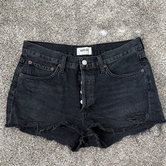 Agolde Women's Distressed Black Jean Shorts - Picture 1 of 2